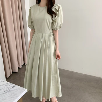 Ir 2021. Sieviešu Vasaras Kleitas Augsta Vidukļa Korejas Elegantā Minimālisma Stilā Vintage Kroku Wild Lady Harujuku Kleita Vestido Elegante