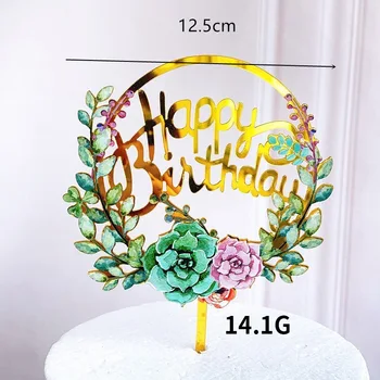 Jaunas Krāsas Ziedi Dzimšanas Dienā Akrila Kūka Topper Zelta Happy Birthday Cake Topper Bērniem Dzimšanas Dienas Ballīti Kūka Rotājumi