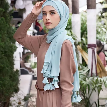 Jauns Moderns Šifona Vienkāršā Hijab Wrap Musulmaņu Hijabs Šalle Turbanet Lakatu Ar Pērlītēm Ziedu Pušķis Hijabs
