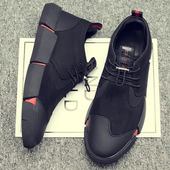Jaunu zīmolu augstas kvalitātes visu melnu vīriešu ādas skeitborda apavi modes elpojoši sporta apavi modes dzīvoklis kurpes apavi vīriešiem