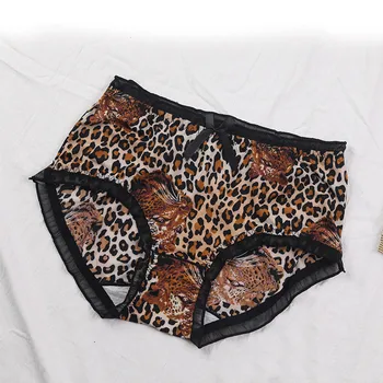 Jaunā gada Vidū Vidukļa Mīkstas Mežģīnes Lingeries Elpojošs Leopards Drukāt Sasmalcinātus Piena Underwears Sieviešu Biksītes Plus Izmēra 5XL Biksītes