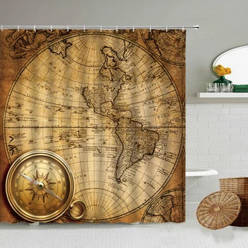 Jūras Pasaules Kartes, Kompass, Vannas Istaba Ūdensizturīgs Dušas Aizkars Retro Personības Radošās Ģimenes, Tualete Ar Āķa Karājas Ekrāns