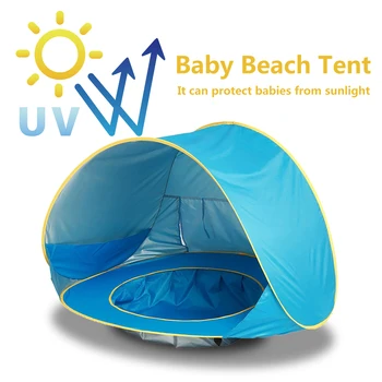 Kempings, Telšu Ultravieglajiem Pop Up Baby Pludmales Telti, Āra Ceļojumu Beach Ūdensizturīgs Anti-UV Saules Patversme ar Baseinu Bērniem Saules Ēnā