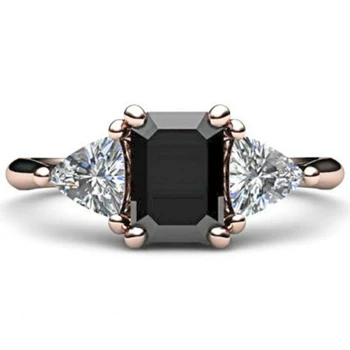 Klasiskās Modes 18K Rose Gold Black Diamond sieviešu Iesaistīšanos Saderināšanās Līgava Princese Mīlestību, Gredzena Izmērs 5-11