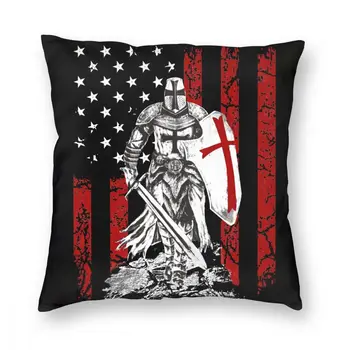 Knight Templar - Crusader Karavīrs Amerikāņu Karogu Kvadrātveida Spilvens Gadījumā Poliestera Spilveni Dīvāns Vintage Spilvendrāna