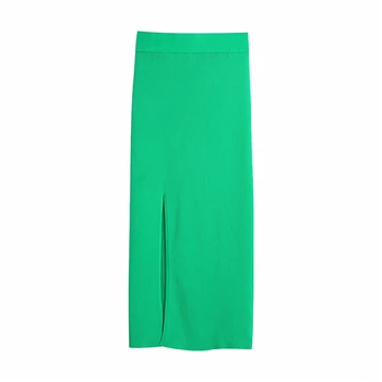 KRSB ir 2021. Za Vasaras Sieviešu Zaļa Adīta Caurulīte Top Kroku Dizaina Sadalīt Ilgi Svārki Uzvalks Komfortablu Brīvdienu Stils