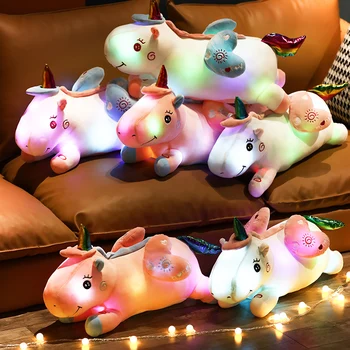 LED Daudz krāsas unicorn plīša rotaļlietas Lelles Mīkstas Dzīvnieku Zirgu Rotaļlietas Bērniem Meitene Spilvens Dzimšanas dienas Dāvanas