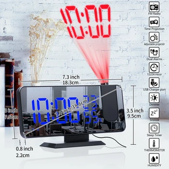 LED Digitālais Modinātājs Galda Skatīties Elektronisko Darbvirsmas Pulksteņi USB Pamosties FM Radio Laika Projektoru, Snaudas Funkcija, 2 Signalizācijas