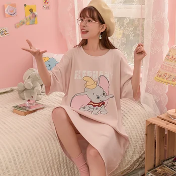 Lielā Auss Zilonis Dumbo Nightdress Dāmas Sieviešu Rozā Nightgowns O-Veida Kakla Kokvilnas Sleepwear Anime Kostīmu Zaudēt Lielo Izmēru Homedress
