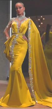 LORIE Luksusa Frēzēšana Vakara Kleitas arābu Sirēna Cape garām Piedurknēm Satīna Balles Kleitas Partiju Dubaija Celebrity Kleitas 2021