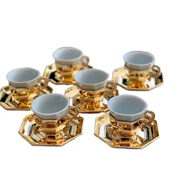 Luksusa Komplekts, 6. Personas apakštasītes un kvadrātveida kausa krūzītes espresso tases Īpašu turku, arābu Kafiju Coffeeware Porcelāna zelta-sudraba