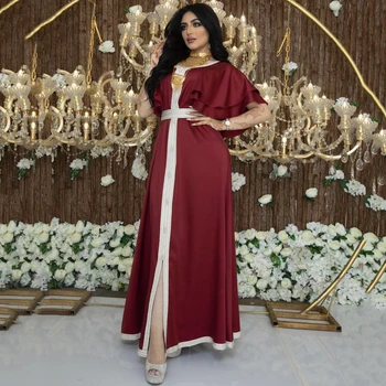 MD Satīna Kleita Sievietēm Abaya Dubaija Turcija arābu Musulmaņu Modes Īsām Piedurknēm Kleitas, Drēbes Femme Caftan Marokens Vakara Puse Kleita