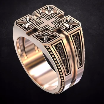 Moderns Luksusa Rotaslietas Jaunu apzeltīts Krusts Vintage Gravēšana Kristiešu Vīriešu Gredzens gothic kāzu gredzenu vīriešu gredzeni