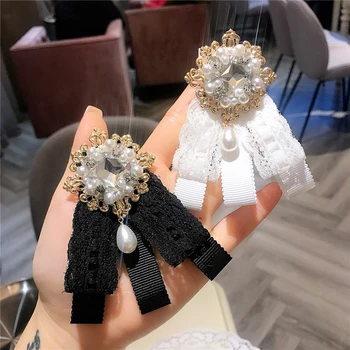 Modes Mežģīnes Priekšgala Broša Rhinestone Pērle Ņieburs Vintage Salds Sieviešu Apkakles Atloks Pin Apģērbu Dekori