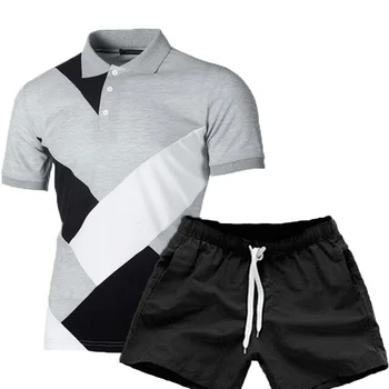 Modes Vīriešu Iespiests T-krekls, Uzvalks Īsām piedurknēm Gadījuma Polo Sporta Tērps, Atloks, Vasaras Pogu Augšā