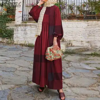 Musulmaņu Kleitas Gadījuma Zaudēt Kleitu Islāma Apģērba Kaftan Izšūta Mantija ZANZEA Sieviešu Pilnu Piedurknēm Gara Kleita Maroka Abaya Hijab