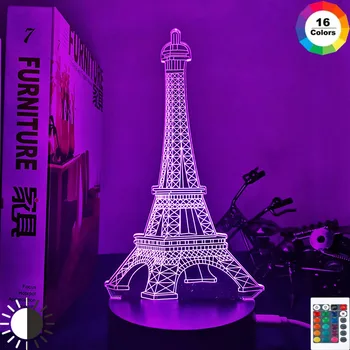 Parīzē Eifeļa Tornis 3d Ilūziju, Led Baby Nakts Gaismas Krāsa Mainās Guļamistaba Dekori Gaismas Unikālo Birthday Dāvanu Galda Usb Lampas