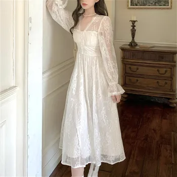 Pasaku Eleganta Kleita Sievietēm Gadījuma Vakara Puse Vintage Kleita Sieviešu Retro Garām Piedurknēm Kleita Korejas Vestido