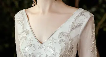 Pasūtījuma Sexy Dziļu V veida Kakla Plus Lieluma kāzu kleitu ar piedurknēm, Līgavas Tērpi Sievietēm Garš Mežģīņu Luxry Biezumu Vestidos De Novia