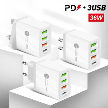 Pd36w + qc3.0 2.4 dual USB ātrās uzlādes mobilā tālruņa lādētājs, multi ports USB travel lādētāju ar PD uzlādes vadītājs