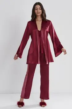 Peldmētelis Kimono Samta Satīna 3 Gabali, Pidžamas Komplekts Sleepwear Gadījuma Jaunā Pavasara Vasaras Naktsveļu Intīmas Apakšveļa Homewear