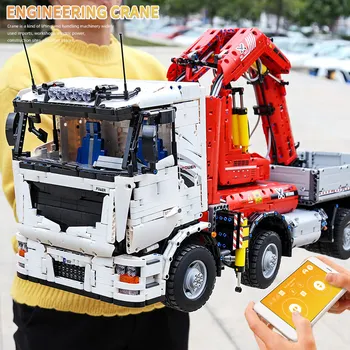 PELĒJUMA KING High-Tech Celtniecības Bloki App, Motorizētie Pneimatiskās Crane Truck Montāža Ķieģeļi Automašīnas Modelis Bērniem Rotaļlietas Ziemassvētku Dāvanu