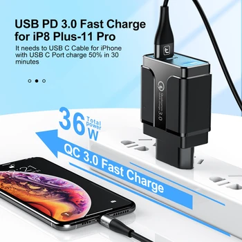PINZHENG 36W Fast USB Lādētājs Ātri Uzlādēt 3.0 C Tipa PD Ātra Uzlāde iPhone 11 Pro Max Samsung Xiaomi C Tipa USB Lādētāja
