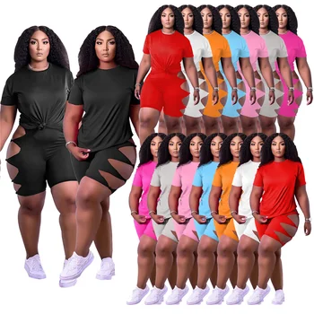 Plus Lieluma Divas Gabals, kas Sieviešu Vasaras Drēbes Ir 2021. Gadījuma Tracksuit T-krekls Top Izgriezt Šorti Komplekti Streetwear 2 Gabals Tērpiem