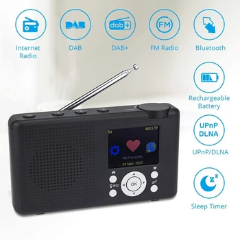 Portatīvie Interneta Radio 2,4 Collu Krāsu LCD displejs Uzlādējams Akumulators Wi-Fi, Bluetooth UPnP & DLNA Atskaņotāju Modinātājs