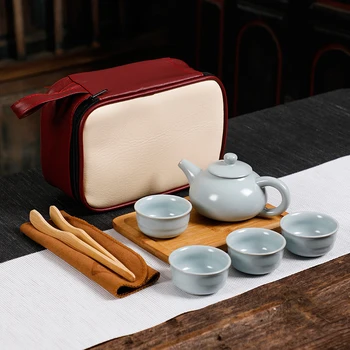 Portatīvo Keramikas Teaware Uzstādīt Ķīniešu Kung Fu Tējas Komplekts Tējkanna Ceļotāju Teaware Ar Maisu Teaset Gaiwan Tējas Tases Tējas Ceremonija