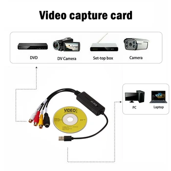 Portatīvo Viegli klp USB2.0 Audio-Video Uztveršanas Kartes Adapteri VHS Uz DVD Video Converter For Win7/8/XP/Vista