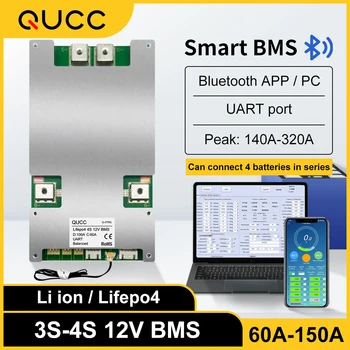 QUCC Smart BMS 4S Lifepo4 3S 12V 150A 120.A 80A 100A 60A Izturēt Augstu Spriegumu Bluetooth BMS UART par 3,7 V 3.2 V Baterija
