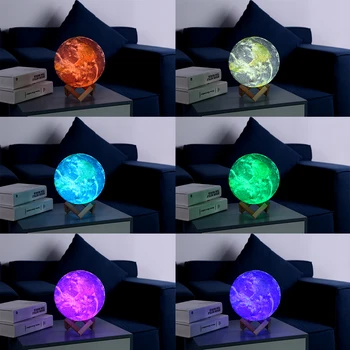 Radošo 3D Print Star Mēness Lampas Klasiskās Tekstūras Delikāts Dizains Šiks Krāsains Mainīt USB Lādējamu Gultas Nakts Gaisma