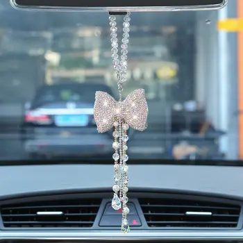 Radošā Rhinestone Bowknot Auto Salona Spogulis Vāka Dekori Šarmu Crystal Diamond Atpakaļskata Spogulis, Ornamentu, Auto Piederumi