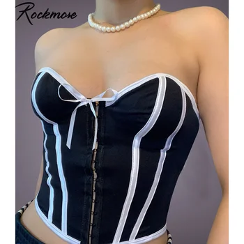 Rockmore Gothic Strapless Korsete Sievietēm Āķis Kultūraugu Top Sexy Loku Svītru Topi Raibs Bustier Streetwear Bodycon Drēbes Vasarā