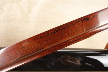 Roku darbs espada katana afiade japāņu samuraju reizes Damaskas tērauda zobens ar nekustamo ādas dzelzs tsuba red asmens