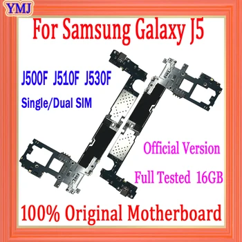 Rūpnīcas Atbloķēt Samsung Galaxy J5 J500F J510F J530F Mātesplati 16GB Oriģināls Loģika valdes Pilna mikroshēmas Single/Dual SIM