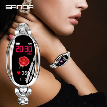SANDA E68 Sievietēm Jaunu Ovāls Smart Digital Watch Sieviešu Rožu Zelta Rotaslietas, Zvanu Atgādinājumu sirdsdarbība Pulksteņi Kaloriju Skaistumu rokas Pulkstenis