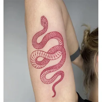 Sarkanā Čūska Ūdensnecaurlaidīgus Pagaidu Tetovējumu Uzlīmes Sievietēm, Vīriešiem Body Art Vidukļa Uzlīmes Viltus Tatto sexy body art modes