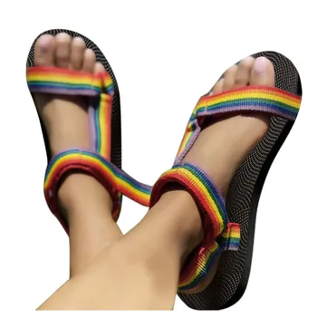 Sieviešu Modes sandales, Čības Vasaras Krāsu Saskaņošanas Iespiesti Āķa Cilpas Ķīlis Platforma ar neslīdošu Sieviešu Sandales Dropship #40