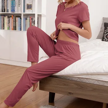 Sieviešu Mājas Apģērba tīrtoņa Krāsu Pidžamas, Topi+ Bikses Kokvilnas Mīksta Pijama Uzstādīt Mujer Īsām Piedurknēm Loungewear Vasaras Sleepwear