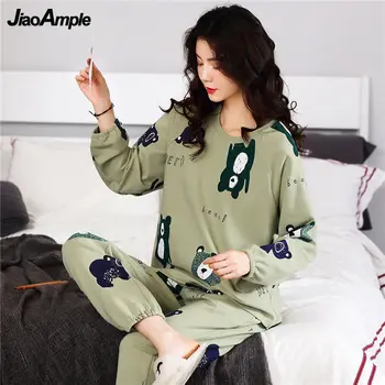 Sieviešu Pidžamas Ir 2021. Jaunu Kokvilnas Plus Lieluma Bikses Pijamas Divu Gabals, Kas Rudens Ziemas Vienkrāsainu O-Veida Kakla Sexy Cute Sleepwear
