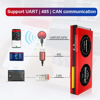 Smart BMS 14.S BMS 150A 200A 250A ar Bluetooth UART 485 VAR 58.8 V Li-jonu Baterija UART VAR EV Ebike Jaudas akumulēšanas
