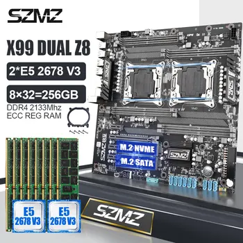 SZMZ X99 Mātesplati, kas ar Dual CPU XEON E5 2678 v3 un DDR4 RAM 8*32= 256 GB 2133 MHz NVME M. 2 SSD DATORU Montāžas Komplekts Combo