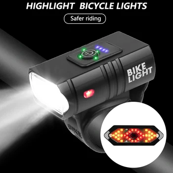 T6 LED Velosipēda Priekšā, Aizmugures Gaismas Komplekts MTB Road Bike Drošības Asti Lukturu Lampas Tālvadības Savukārt Riteņbraukšana Drošības Taillight