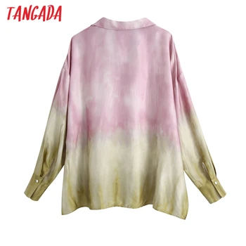 Tangada Sievietes Ir 2021. Modes Lielgabarīta kaklasaišu krāsošanas Drukāt Krekls ar garām Piedurknēm Vintage Zaudēt Sieviešu Krekli Blusas Šiks Topi BE399
