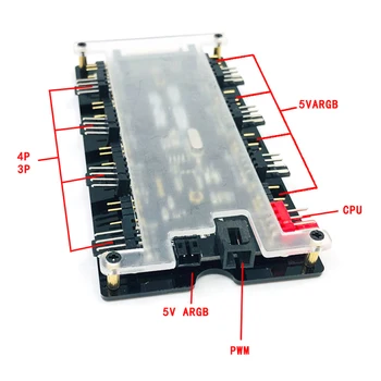 Tālvadības pults RGB LED Hub pagarinātāja Kabelis 8 Ports 4-Pin PWM Ventilators Hub 1 8 3-Pin ARGB LED Hub ar 21 Pogu