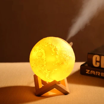 USB 3D Drukas Mēness Lampa ar gaisa mitrinātāju, izkliedētājs migla maker Uzlādējams Touch Guļamistaba galda Nakts spuldzes Dekoru 2 krāsās