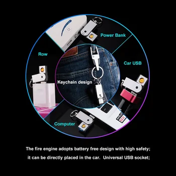USB Keychain Vieglāks Pretvēja Flameless Uzlādējamās Elektriskās Šķiltavas Smart Double-Sided Volframa piepīpētāja Vīrietis