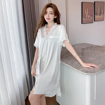 Vasaras sieviešu pidžamas housewear salds mežģīnes sieviešu nightdress sexy plānas drēbes